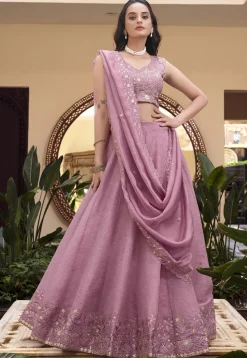 Embroidered Art Silk Lehenga in Purple