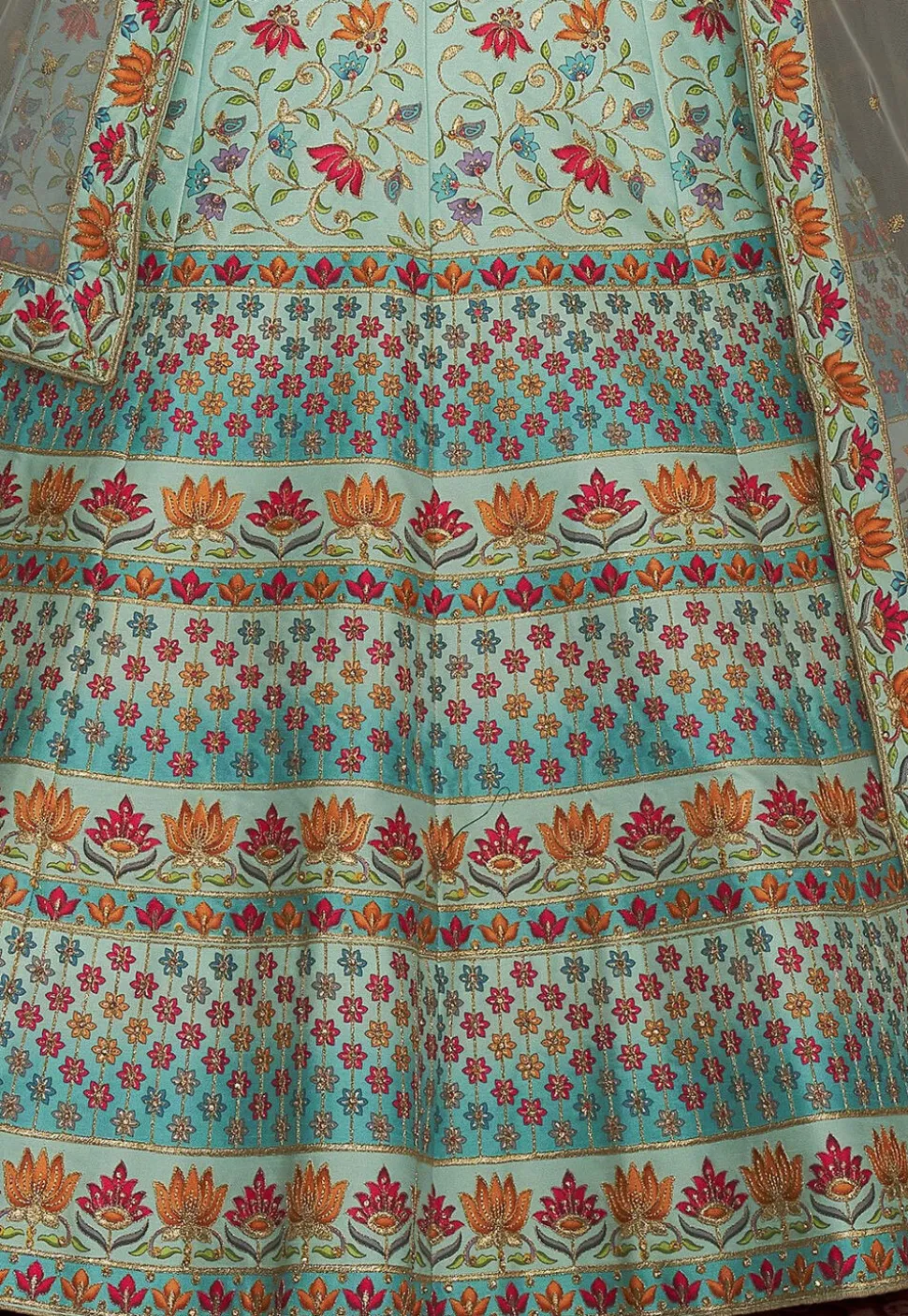 Embroidered Art Silk Lehenga in Sky Blue