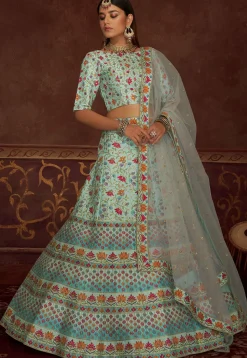Embroidered Art Silk Lehenga in Sky Blue