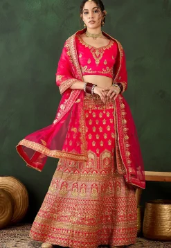 Embroidered Art Silk Lehenga in Pink