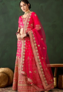 Embroidered Art Silk Lehenga in Pink