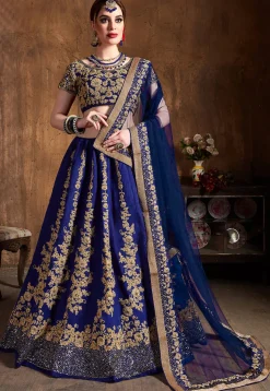Embroidered Art Silk Lehenga in Royal Blue