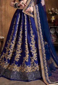 Embroidered Art Silk Lehenga in Royal Blue