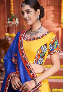 Embroidered Art Silk Lehenga in Yellow