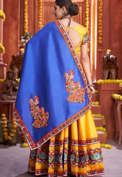 Embroidered Art Silk Lehenga in Yellow