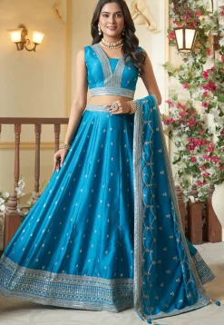 Embroidered Art Silk Lehenga in Blue