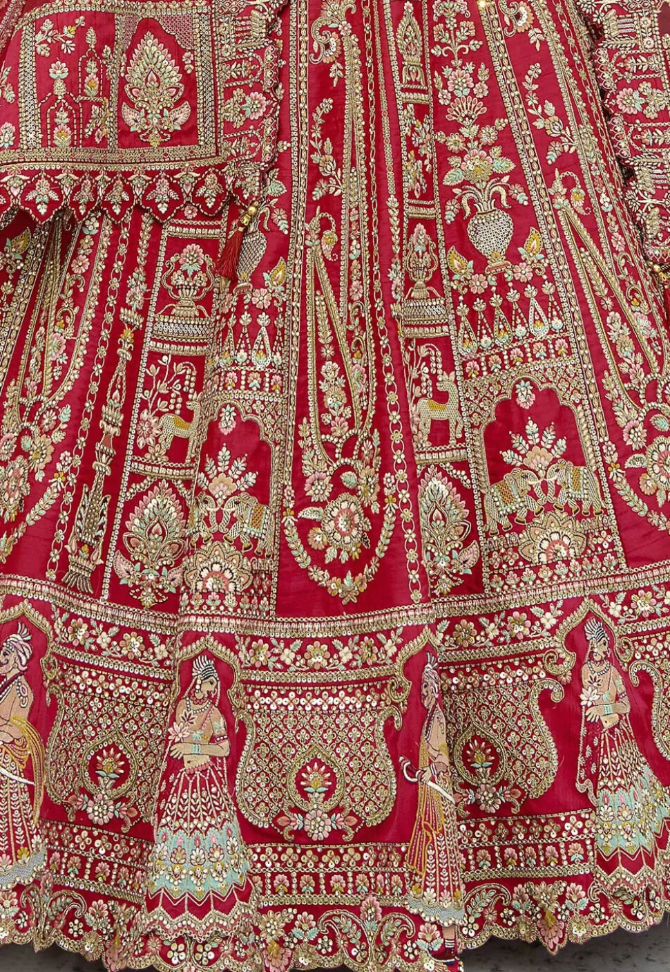 Embroidered Art Silk Lehenga in Red