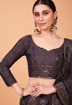 Embroidered Art Silk Lehenga in Grey