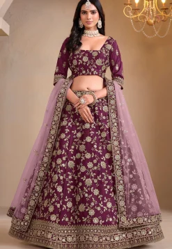 Embroidered Art Silk Lehenga in Purple