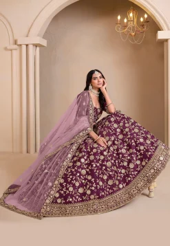 Embroidered Art Silk Lehenga in Purple