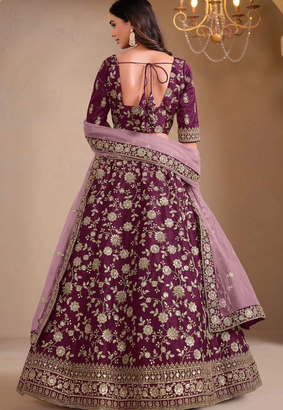 Embroidered Art Silk Lehenga in Purple