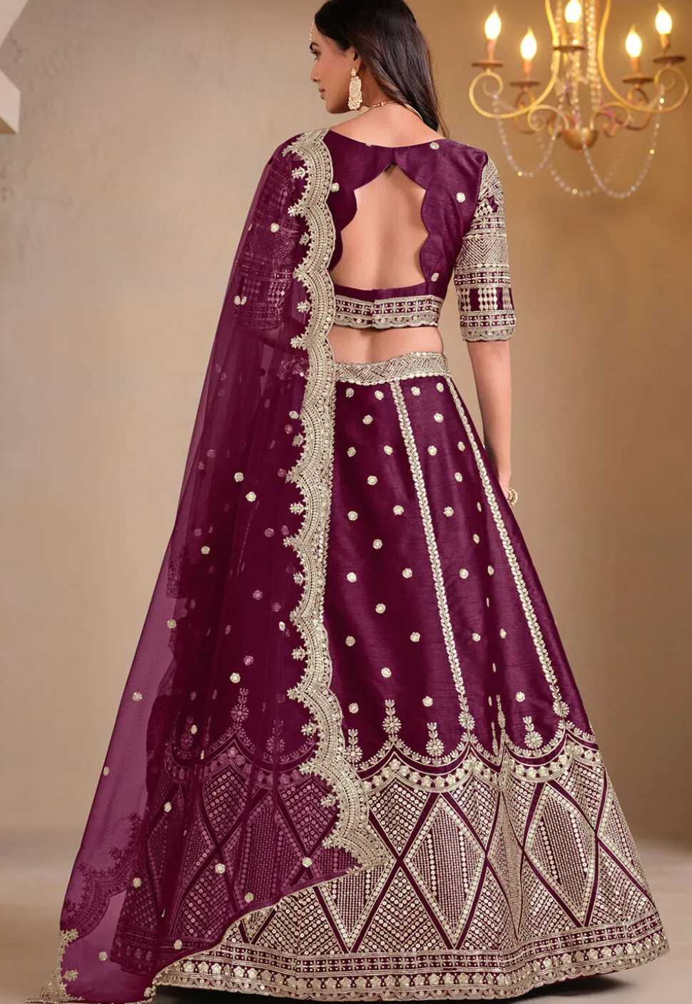 Embroidered Art Silk Lehenga in Purple