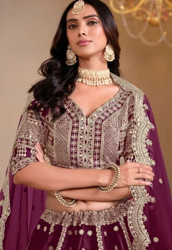 Embroidered Art Silk Lehenga in Purple