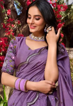 Embroidered Art Silk Lehenga in Purple