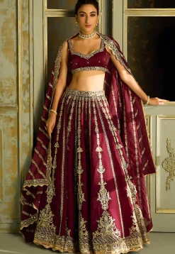Embroidered Art Silk Lehenga in Maroon