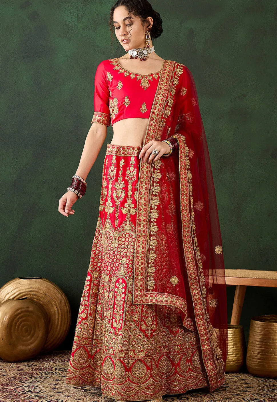 Embroidered Art Silk Lehenga in Maroon