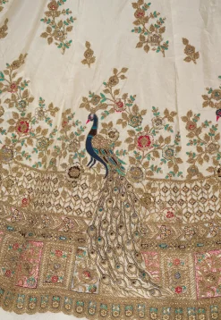 Embroidered Art Silk Lehenga in Off White