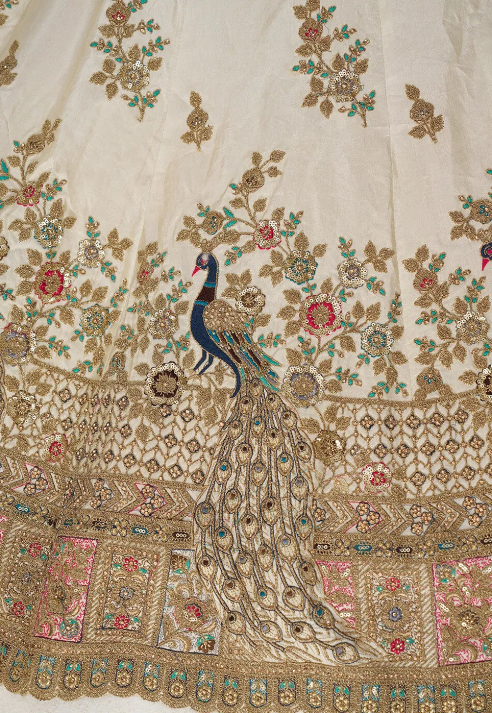 Embroidered Art Silk Lehenga in Off White
