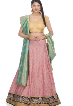 Embroidered Art Silk Lehenga in Pink