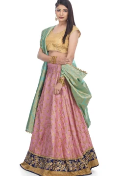 Embroidered Art Silk Lehenga in Pink