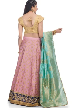 Embroidered Art Silk Lehenga in Pink