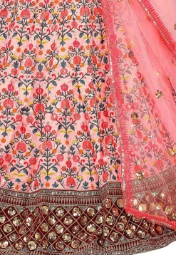 Embroidered Art Silk Lehenga in Pink