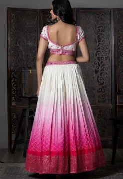 Embroidered Art Silk Lehenga in Off White and Pink Shaded