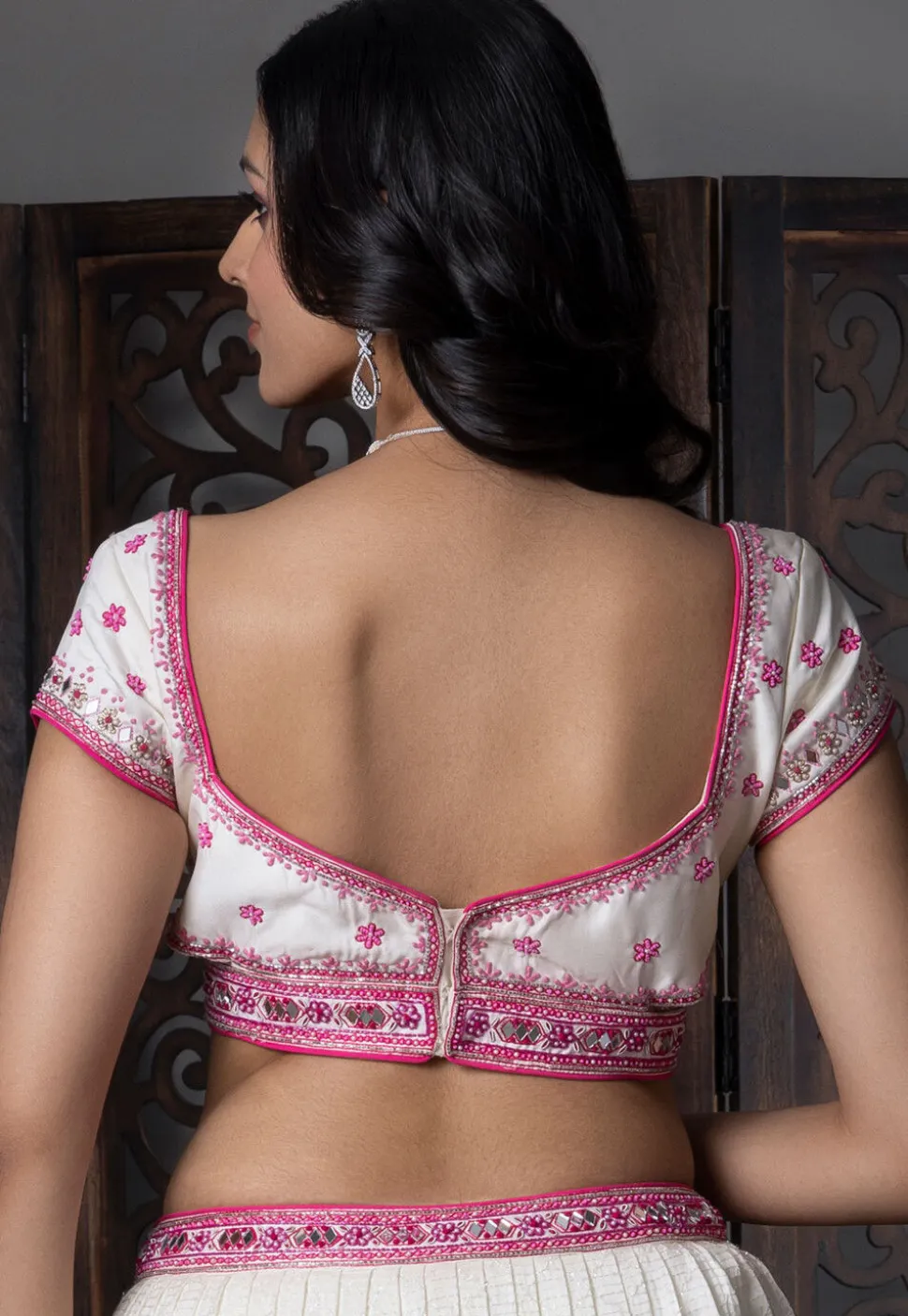 Embroidered Art Silk Lehenga in Off White and Pink Shaded