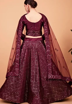 Embroidered Art Silk Lehenga in Wine