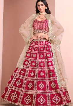 Embroidered Art Silk Lehenga in Fuchsia