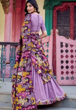 Embroidered Art Silk Lehenga in Purple