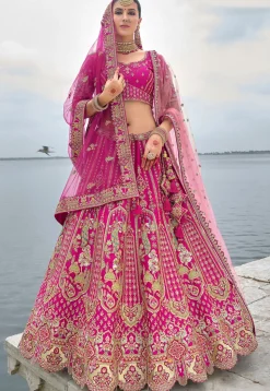 Embroidered Art Silk Lehenga in Magenta