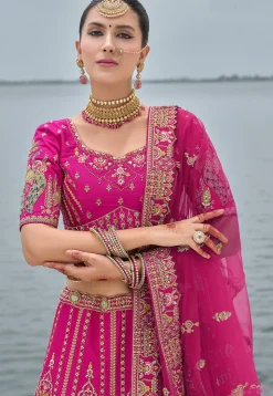 Embroidered Art Silk Lehenga in Magenta