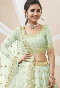 Embroidered Art Silk Lehenga in Light Green