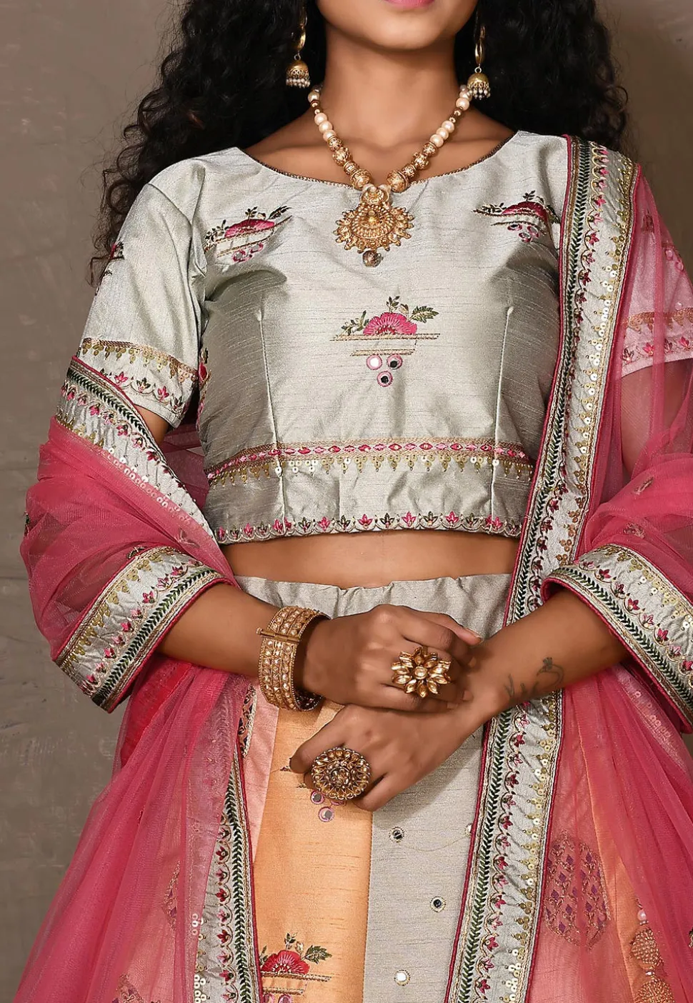 Embroidered Art Silk Lehenga in Multicolor