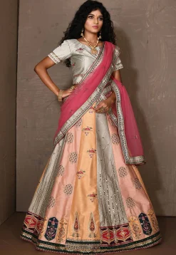 Embroidered Art Silk Lehenga in Multicolor