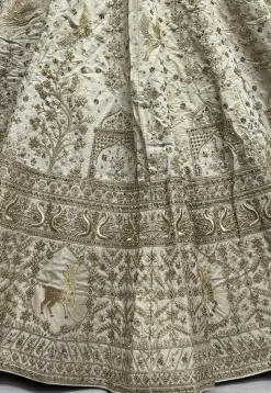Embroidered Art Silk Lehenga in Beige