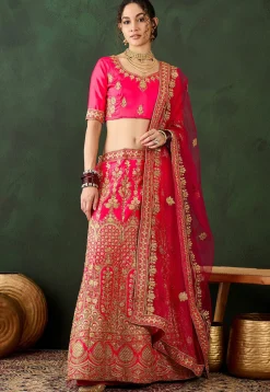 Embroidered Art Silk Lehenga in Pink
