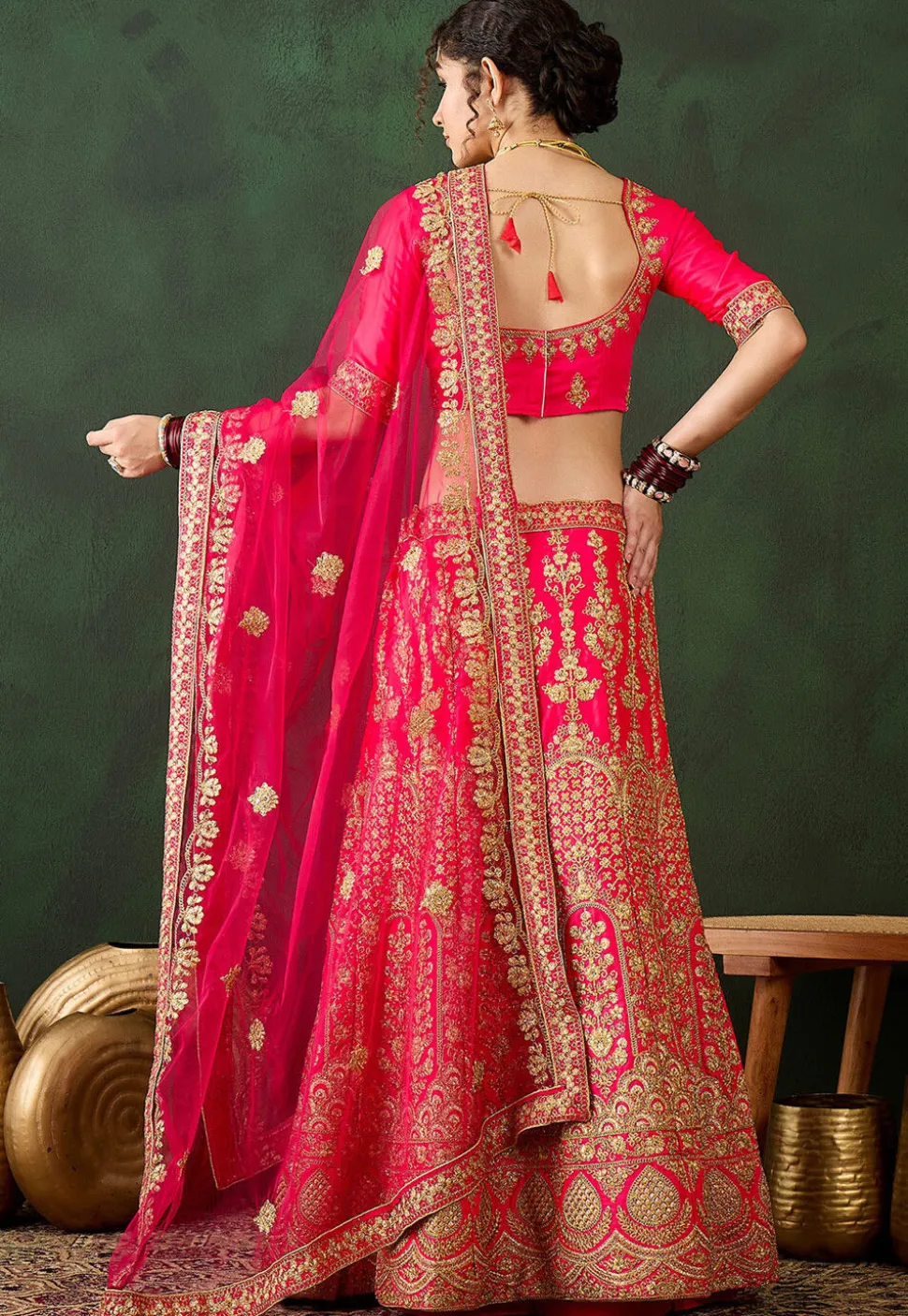 Embroidered Art Silk Lehenga in Pink