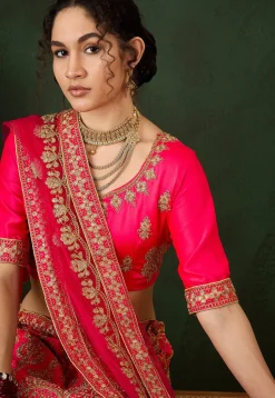 Embroidered Art Silk Lehenga in Pink