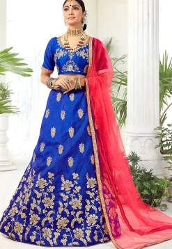 Embroidered Art Silk Lehenga in Royal Blue