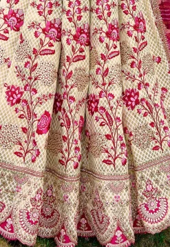 Embroidered Art Silk Lehenga in Off White