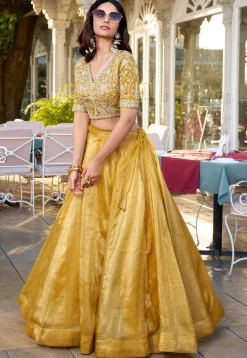 Embroidered Art Silk Lehenga in Mustard