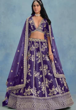 Embroidered Art Silk Lehenga in Purple