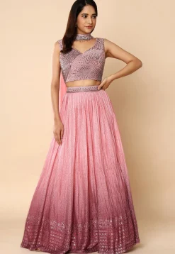Embroidered Art Silk Lehenga in Pink