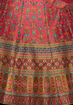 Embroidered Art Silk Lehenga in Pink