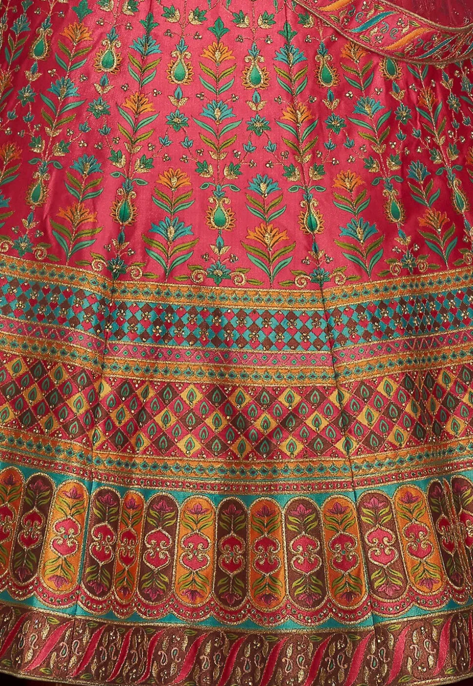 Embroidered Art Silk Lehenga in Pink