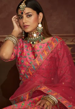 Embroidered Art Silk Lehenga in Pink