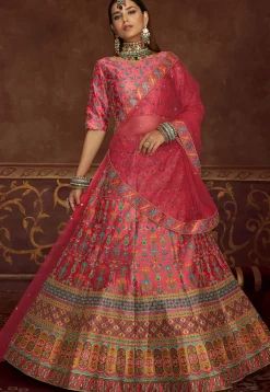 Embroidered Art Silk Lehenga in Pink
