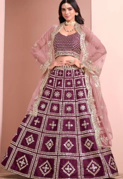 Embroidered Art Silk Lehenga in Purple